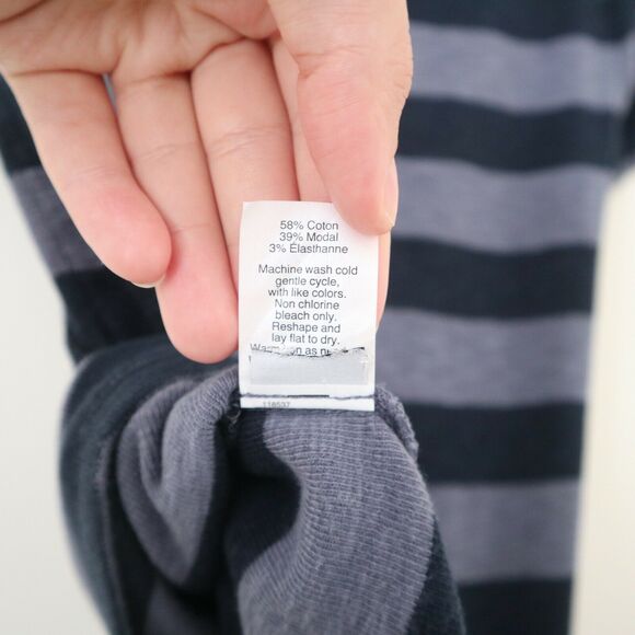 Madewell XXS Musical Tee Wide Rugby Stripe Blue Rib Knit Boatneck Short Sleeve - Picture 9 of 10